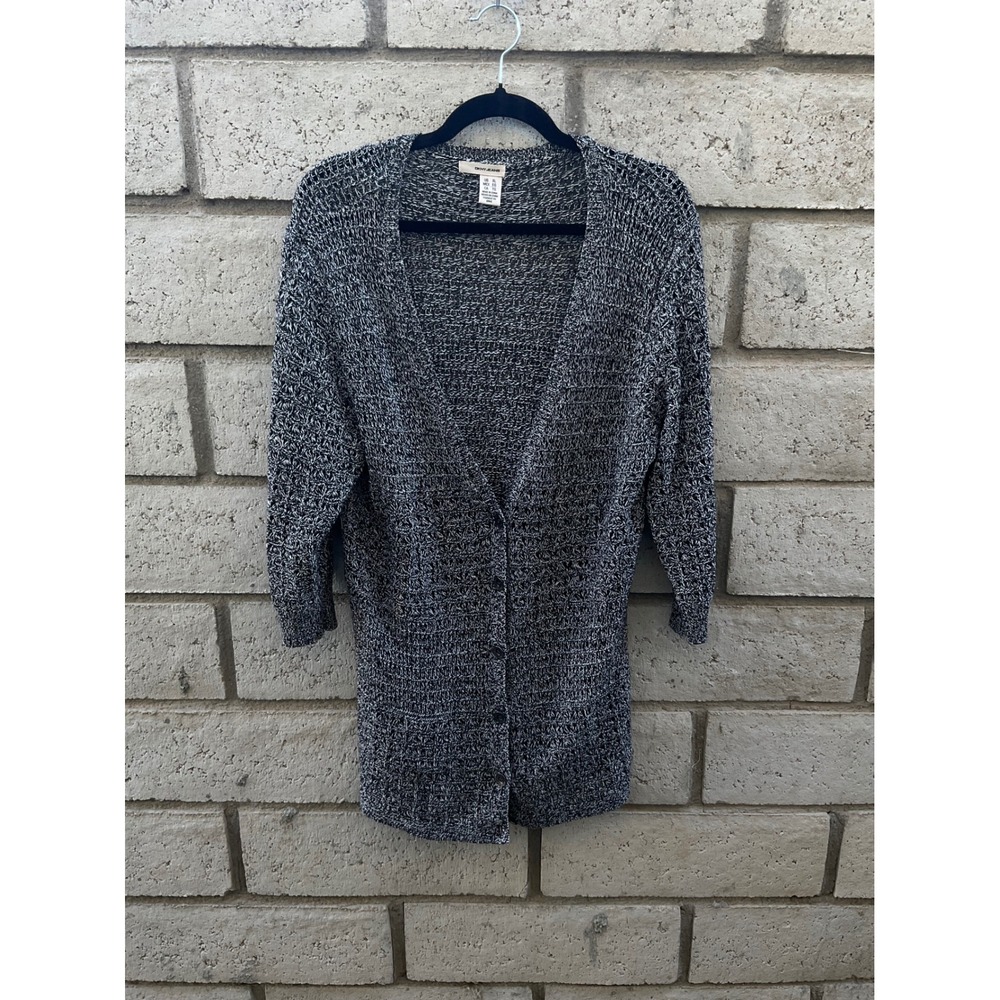 DKNY Jeans Women's Black White Knit‎ 3/4 Sleeve Cardigan Sweater Top XL